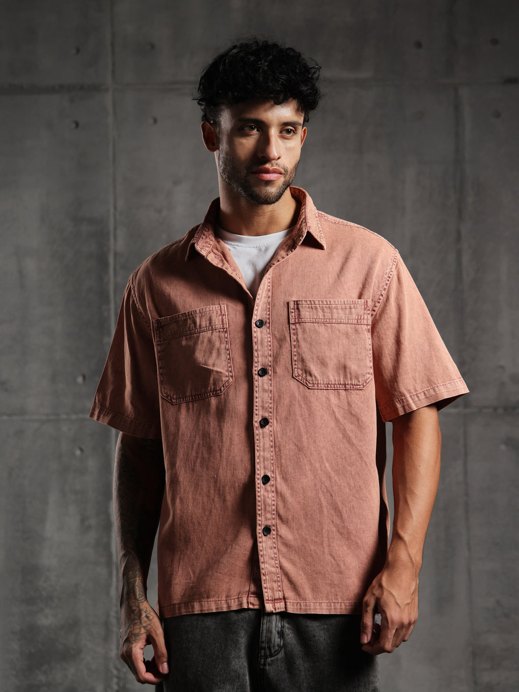Dual Pocket-Boxy Fit Shirt-Burnt Orange