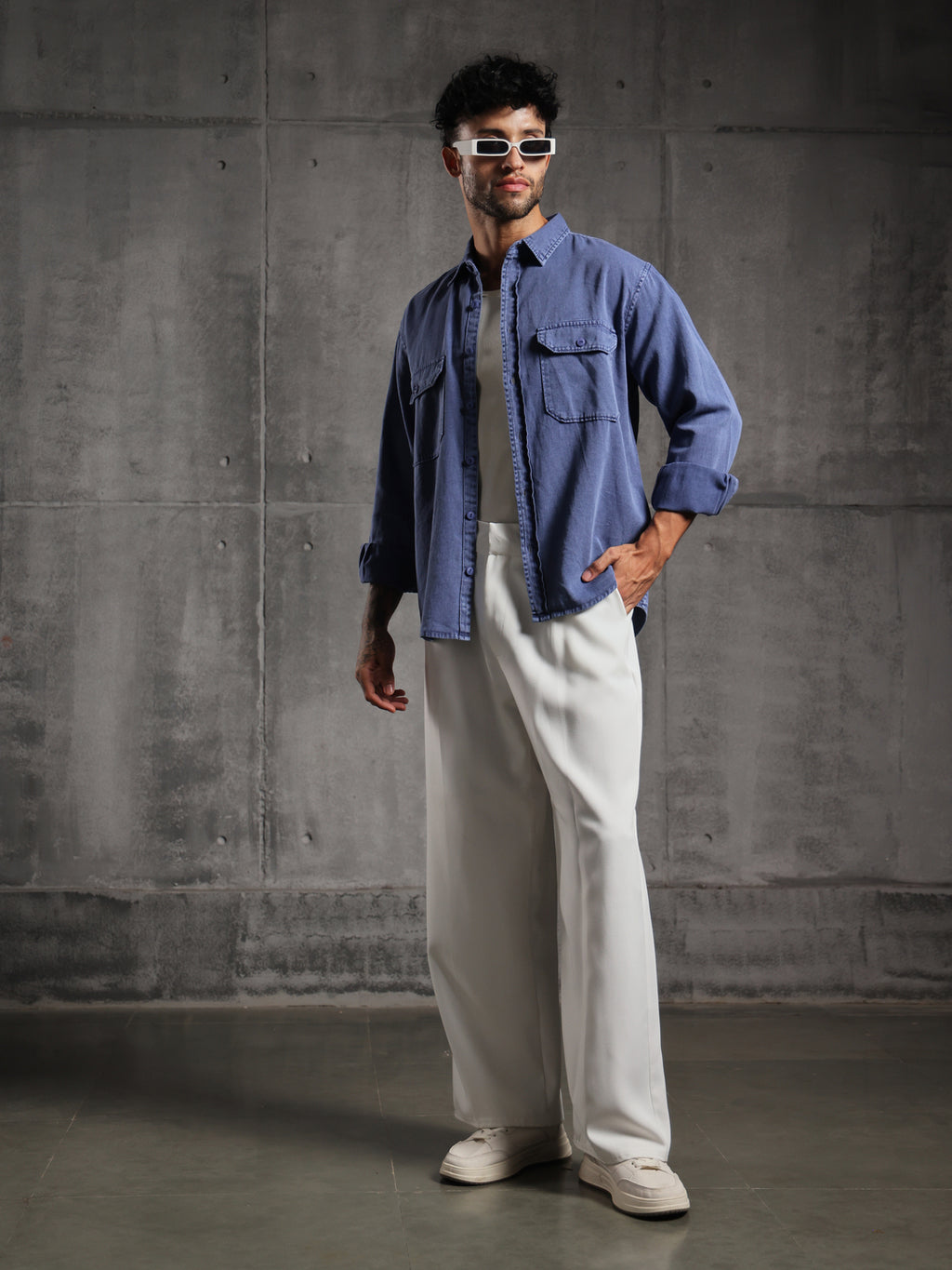 Double Flap Pocket Shirt- Relax/Baggy Fit - Deep Blue