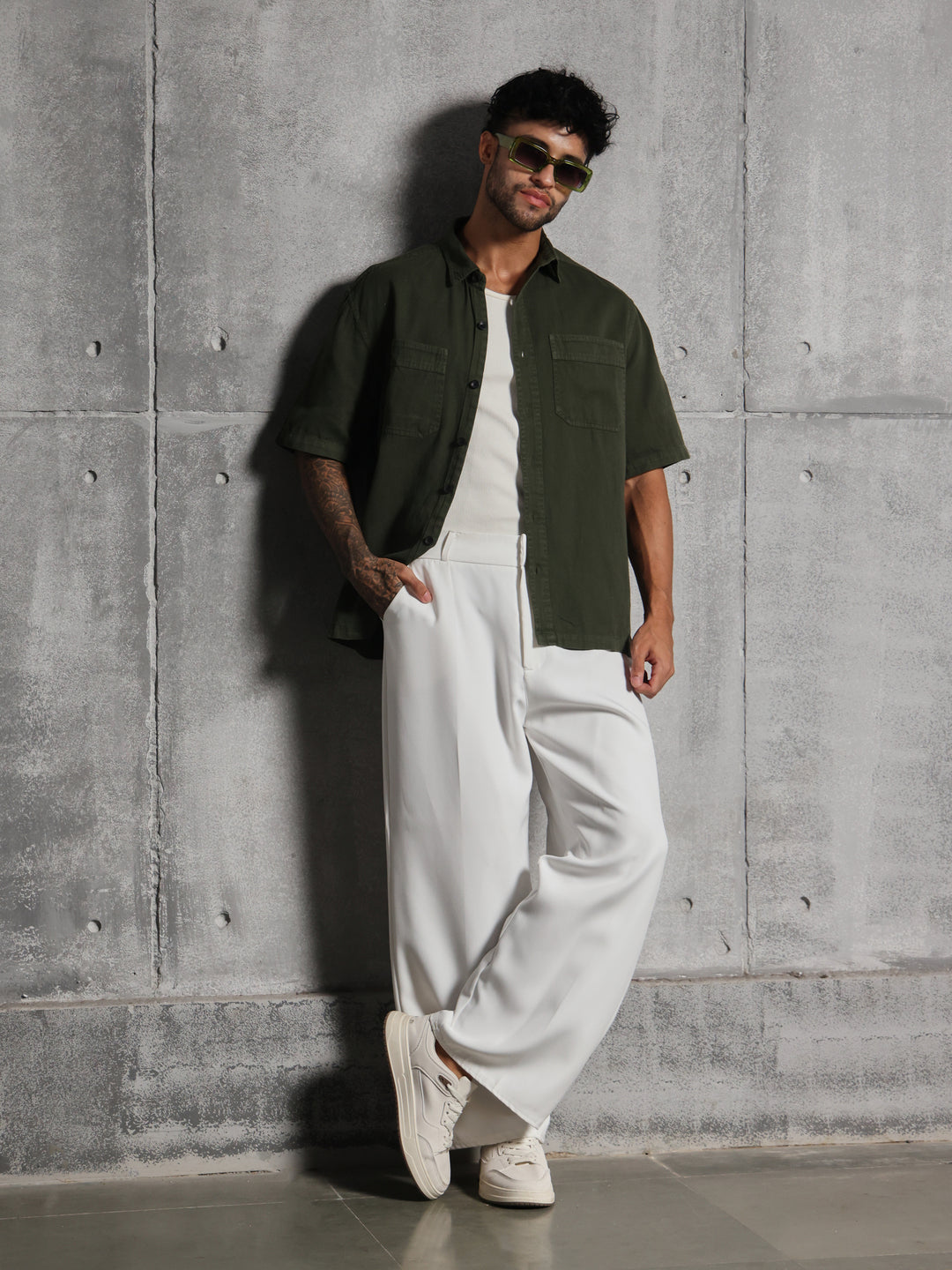 Dual Pocket-Boxy Fit Shirt-Deep Green