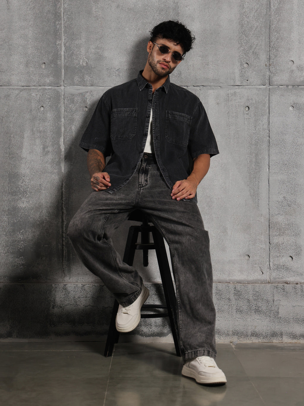 Dual Pocket-Boxy Fit Shirt-Charcoal