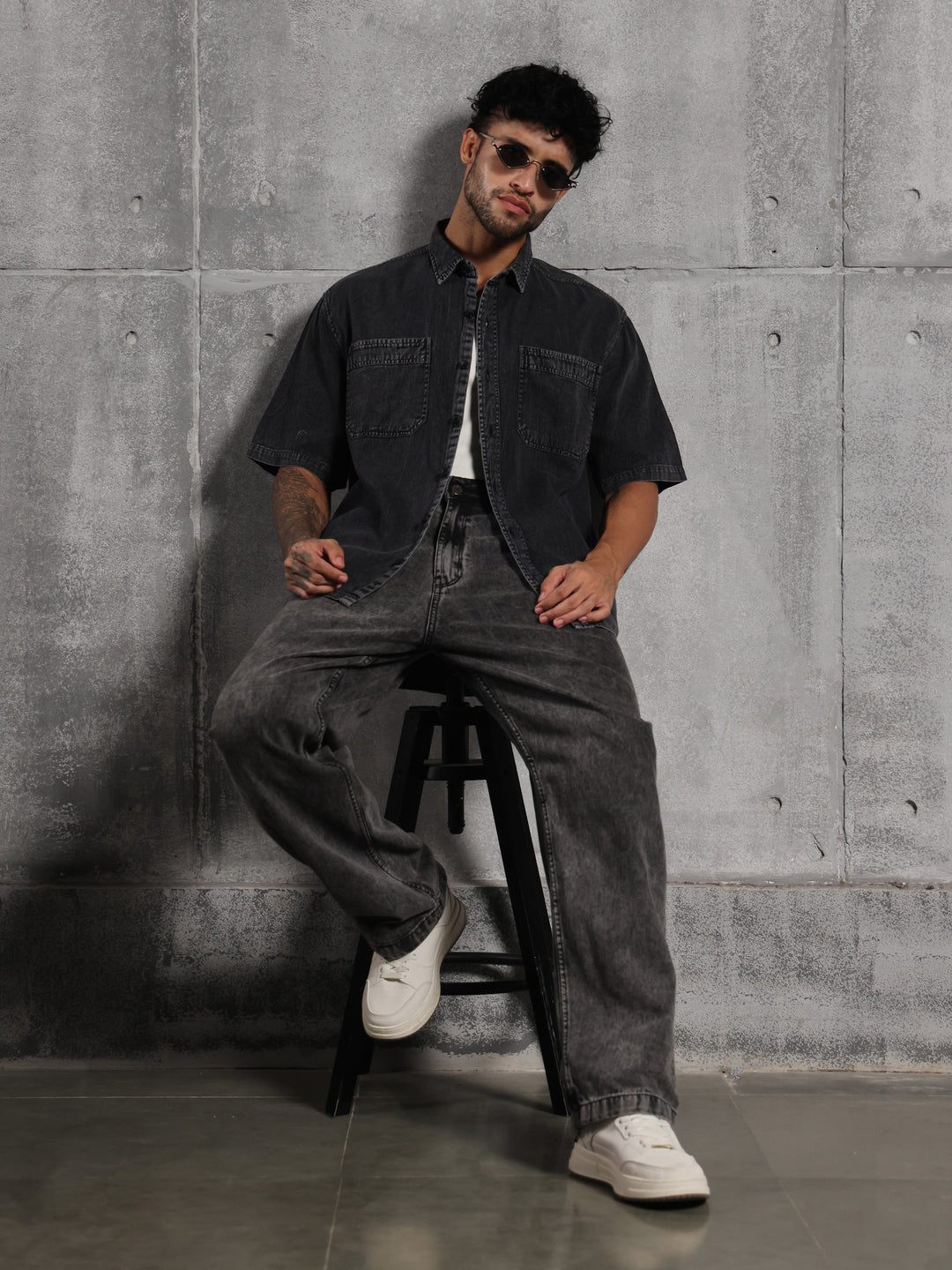 Dual Pocket-Boxy Fit Shirt-Charcoal