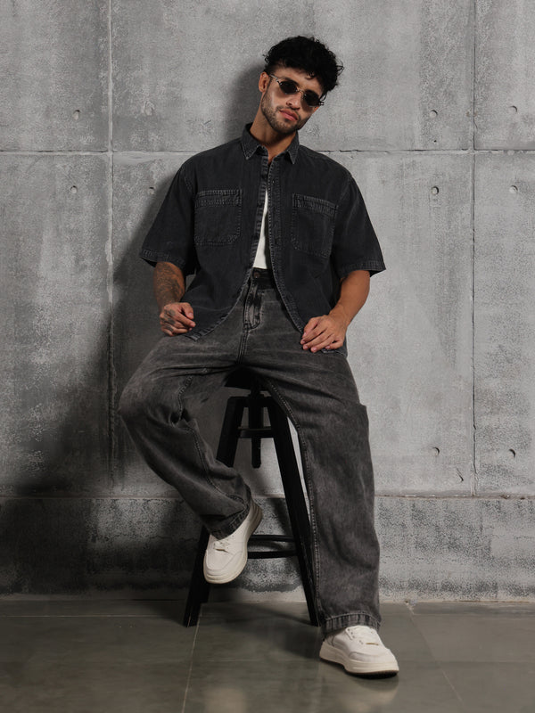Dual Pocket-Boxy Fit Shirt-Charcoal