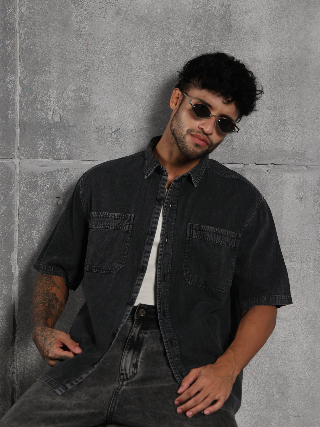 Dual Pocket-Boxy Fit Shirt-Charcoal