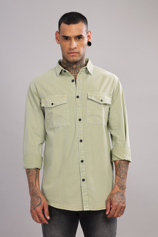 Green Cotton Shirt – Full Sleeve with Dual Chest Pockets