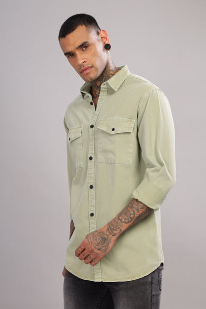 Green Cotton Shirt – Full Sleeve with Dual Chest Pockets