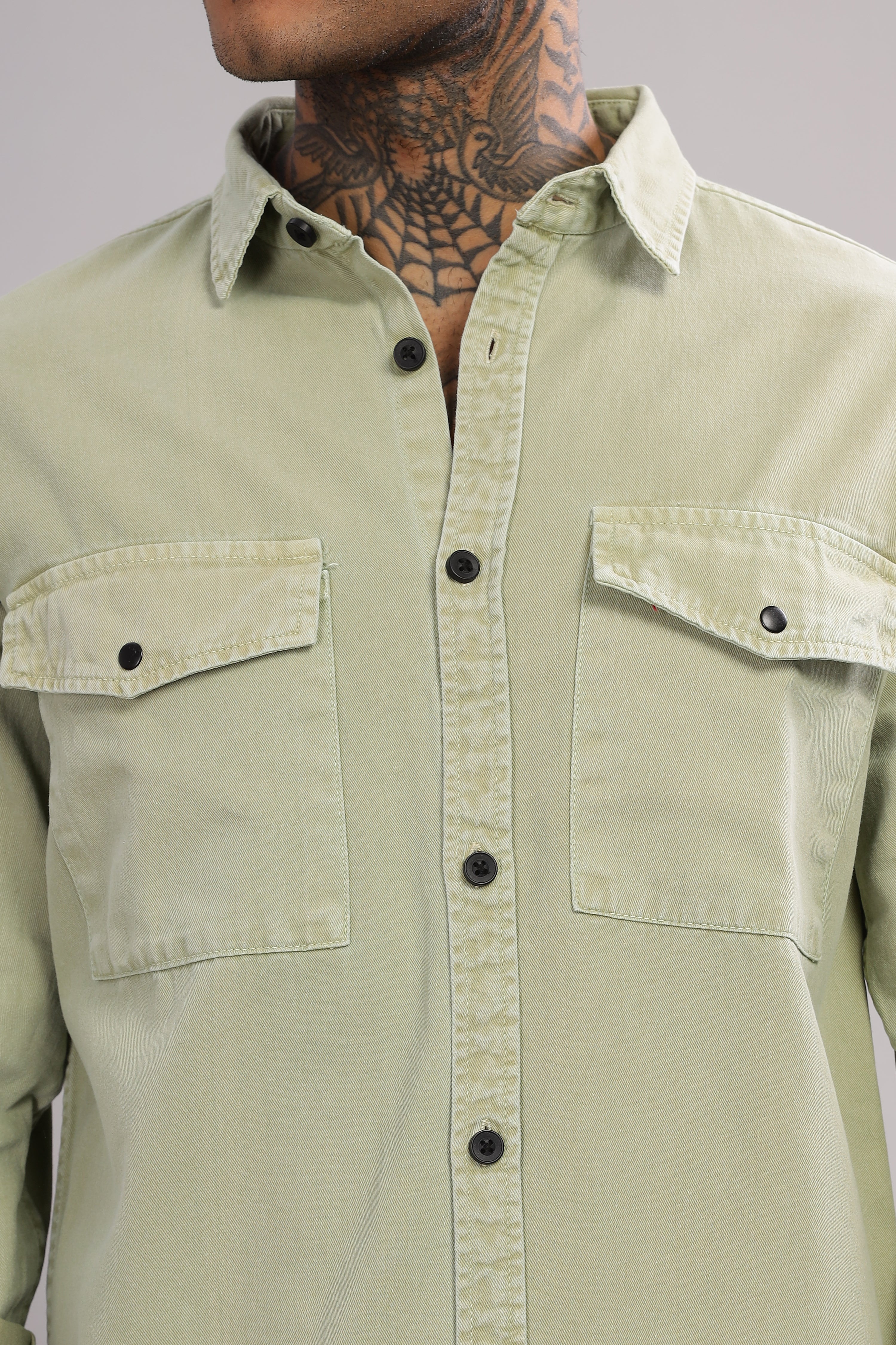 Green Cotton Shirt – Full Sleeve with Dual Chest Pockets
