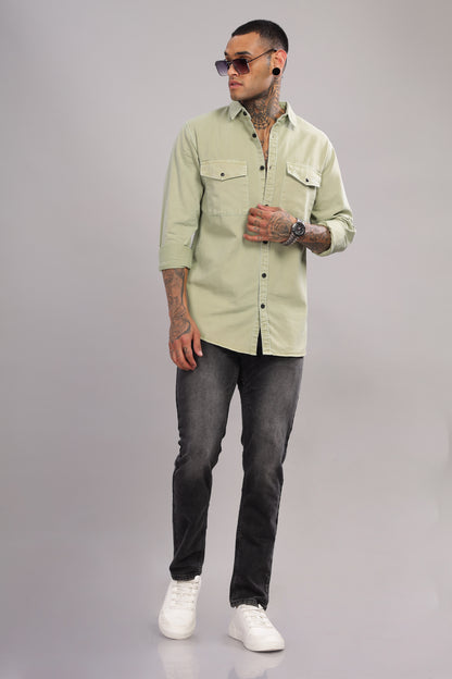 Green Cotton Shirt – Full Sleeve with Dual Chest Pockets