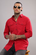 Red Cotton Shirt | Dual Pocket | Regular Fit