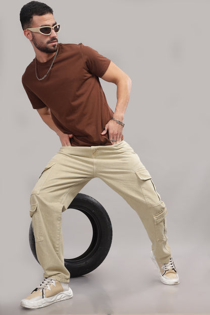 8 Pocket Cargo Denim | Baggy Fit Jeans | Beige