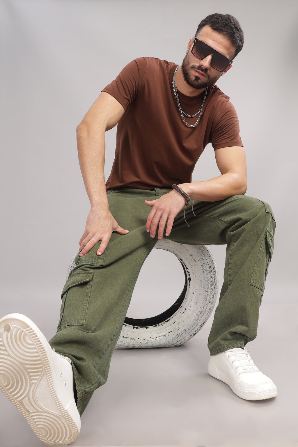 8 Pocket Cargo Denim | Baggy Fit Jeans | Olive Green