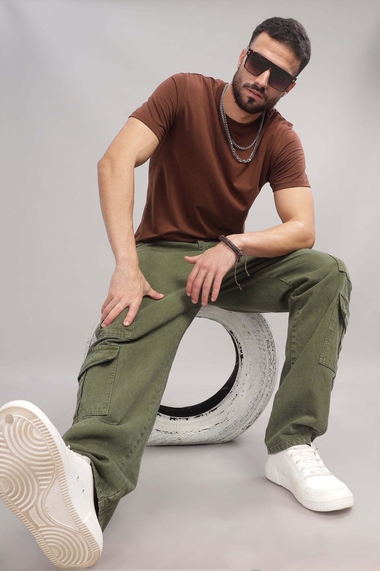 8 Pocket Cargo Denim | Baggy Fit Jeans | Olive Green