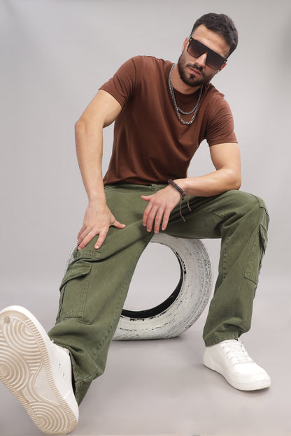 8 Pocket Cargo Denim | Baggy Fit Jeans | Olive Green