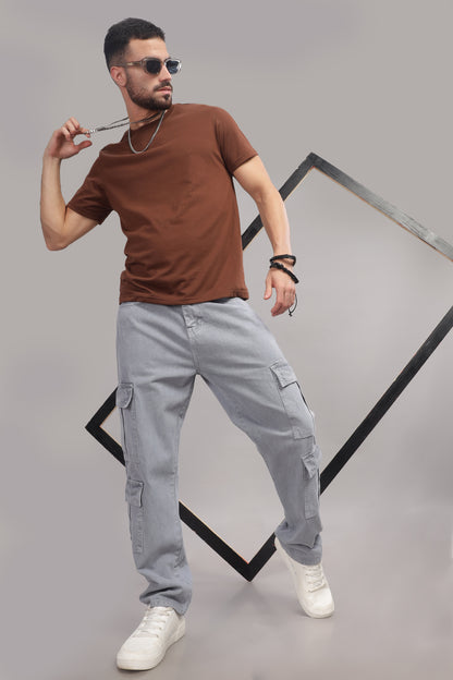 8 Pocket Cargo Denim | Baggy Fit Jeans | Light Grey