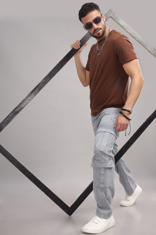 8 Pocket Cargo Denim | Baggy Fit Jeans | Light Grey
