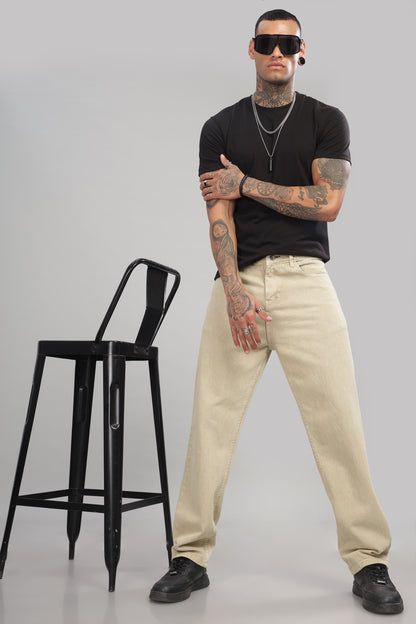 Plain Baggy Beige Jeans