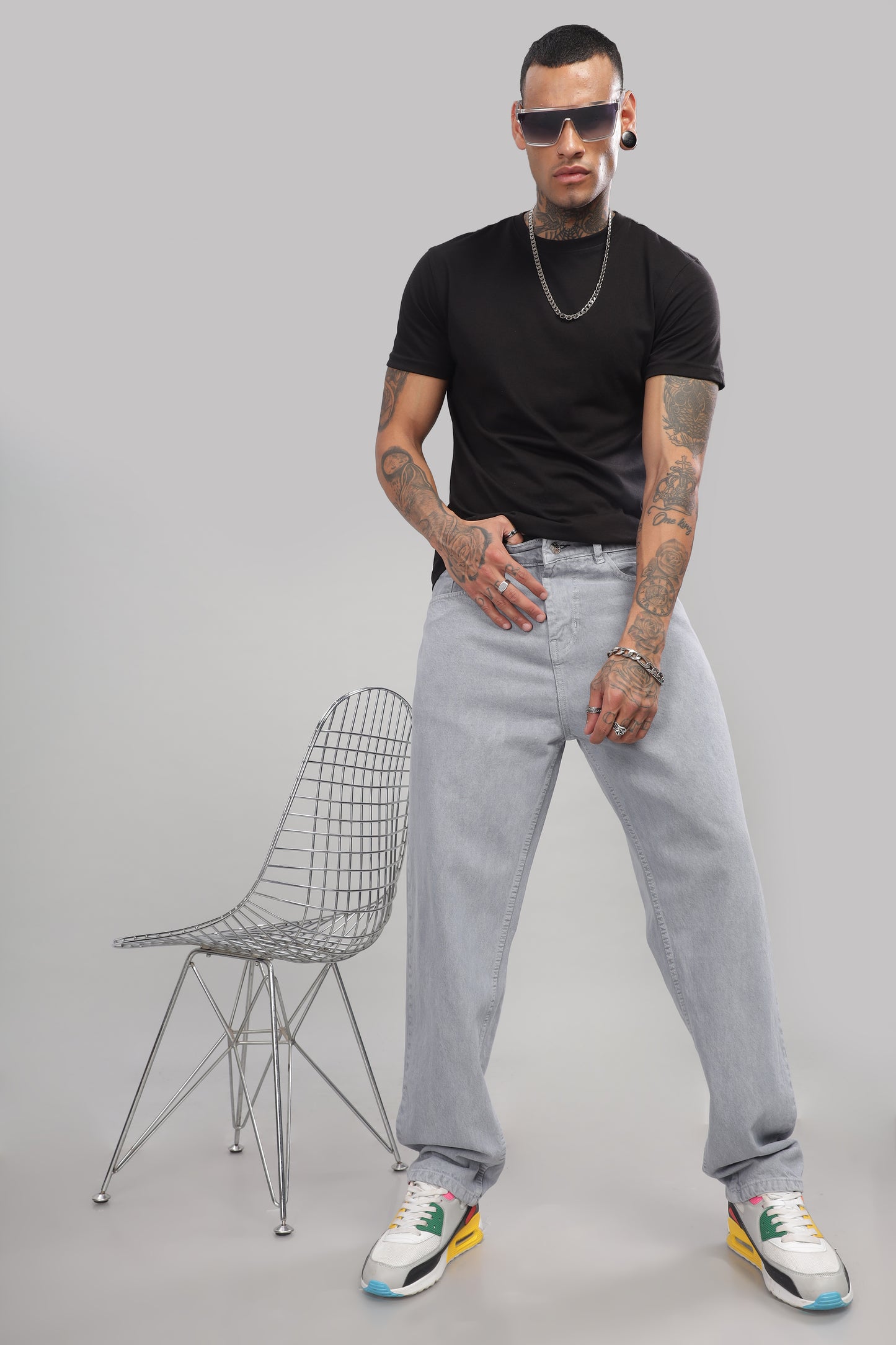 Plain Baggy Light Grey Jeans