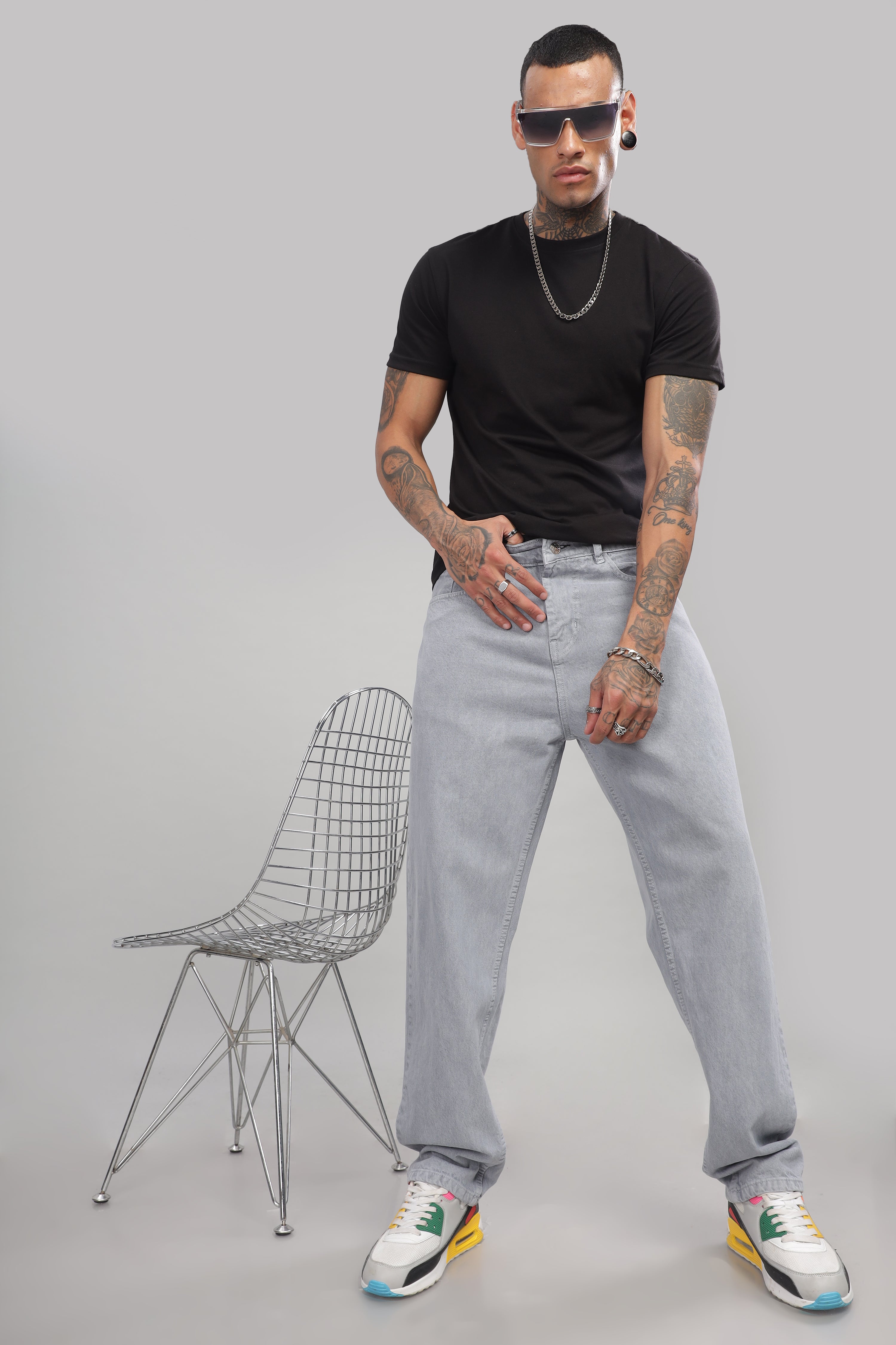 Plain Baggy Light Grey Jeans