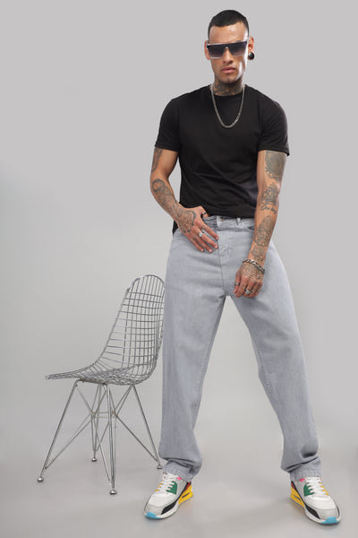 Plain Baggy Light Grey Jeans
