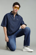 Boxy Fit Zipper Shirt | Dark Blue