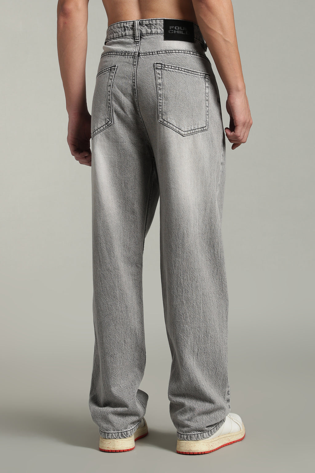 Ash Grey Baggy Fit Jeans with Whisker detailing