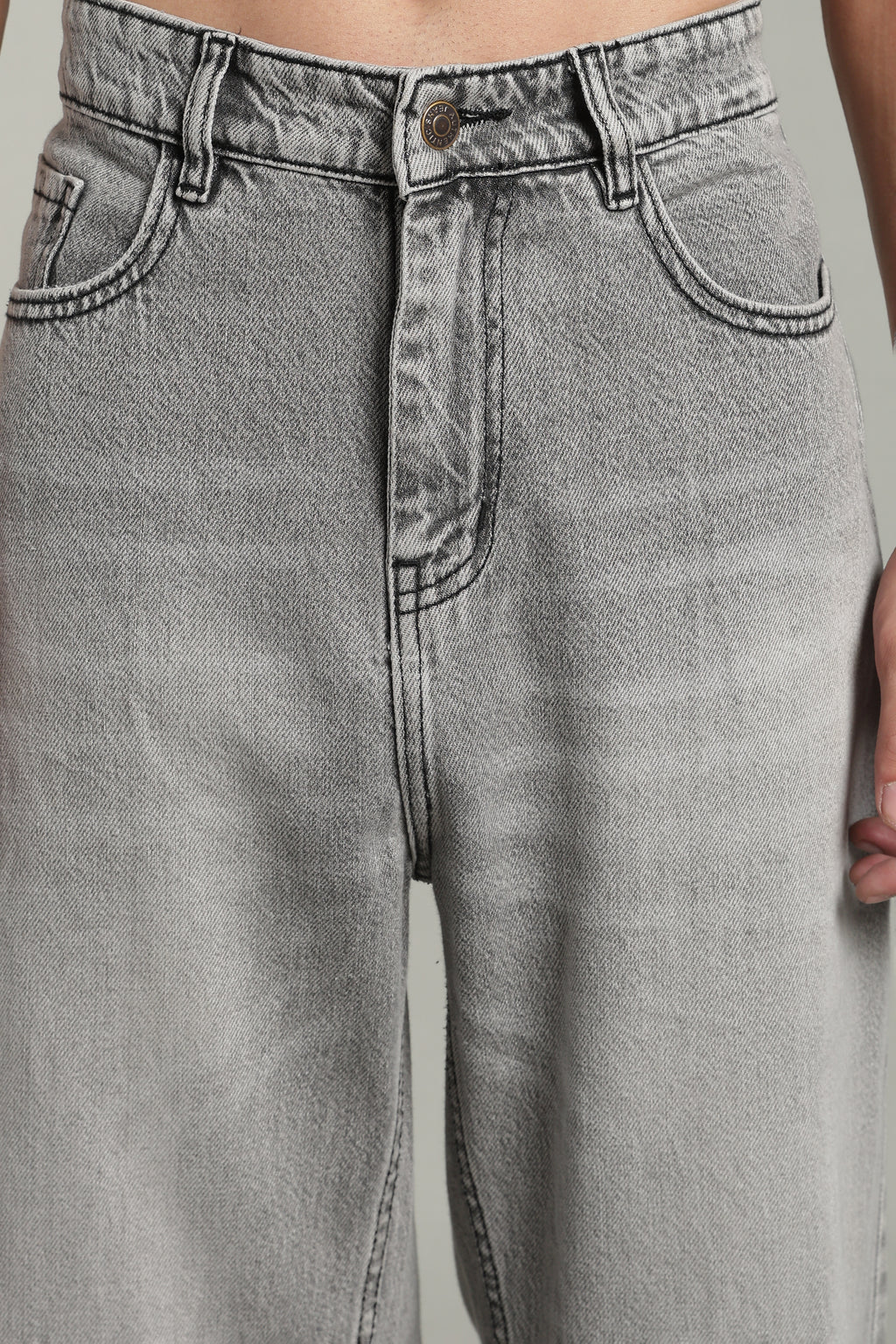 Ash Grey Baggy Fit Jeans with Whisker detailing