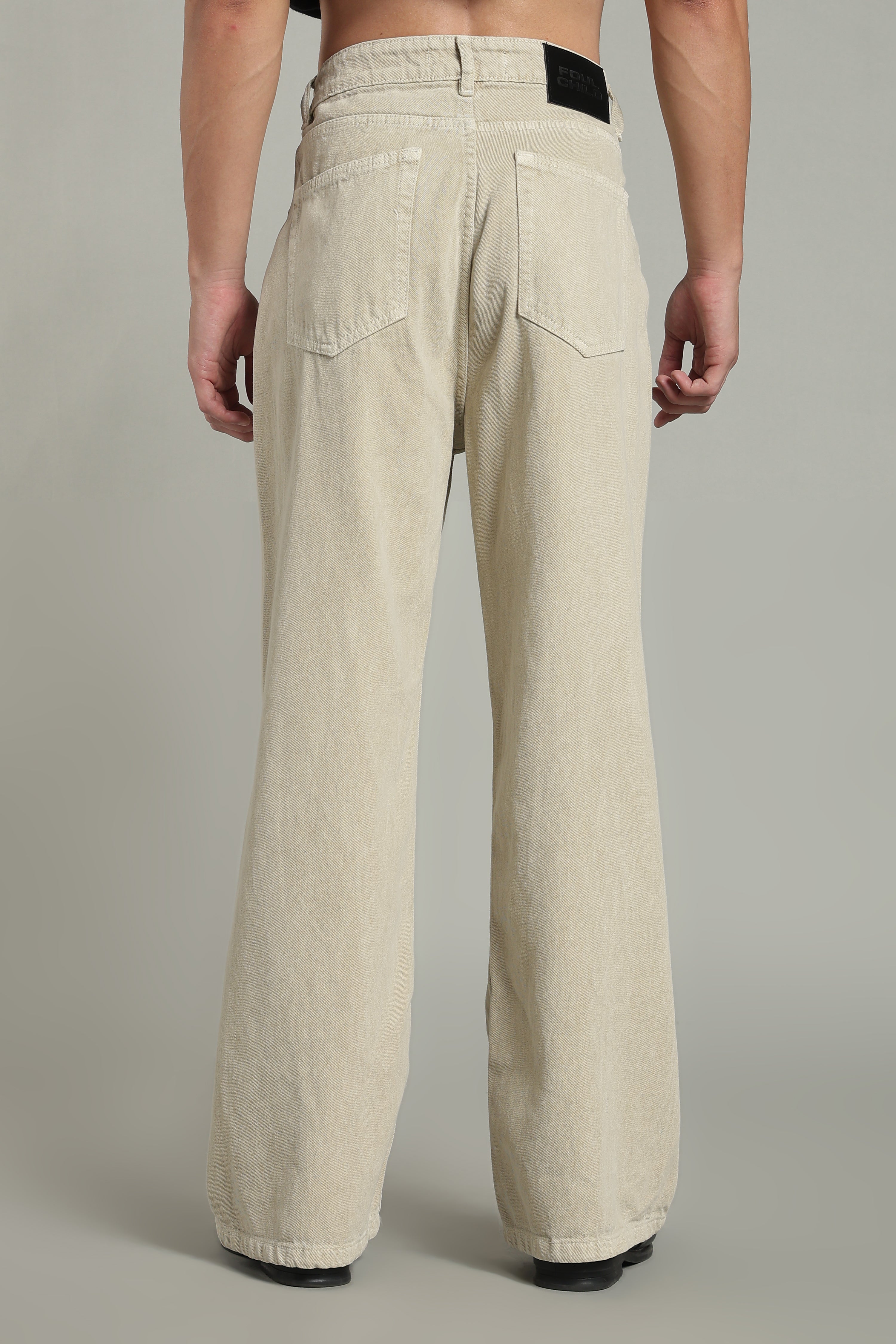 Wide Leg Ecru Jeans- Beige