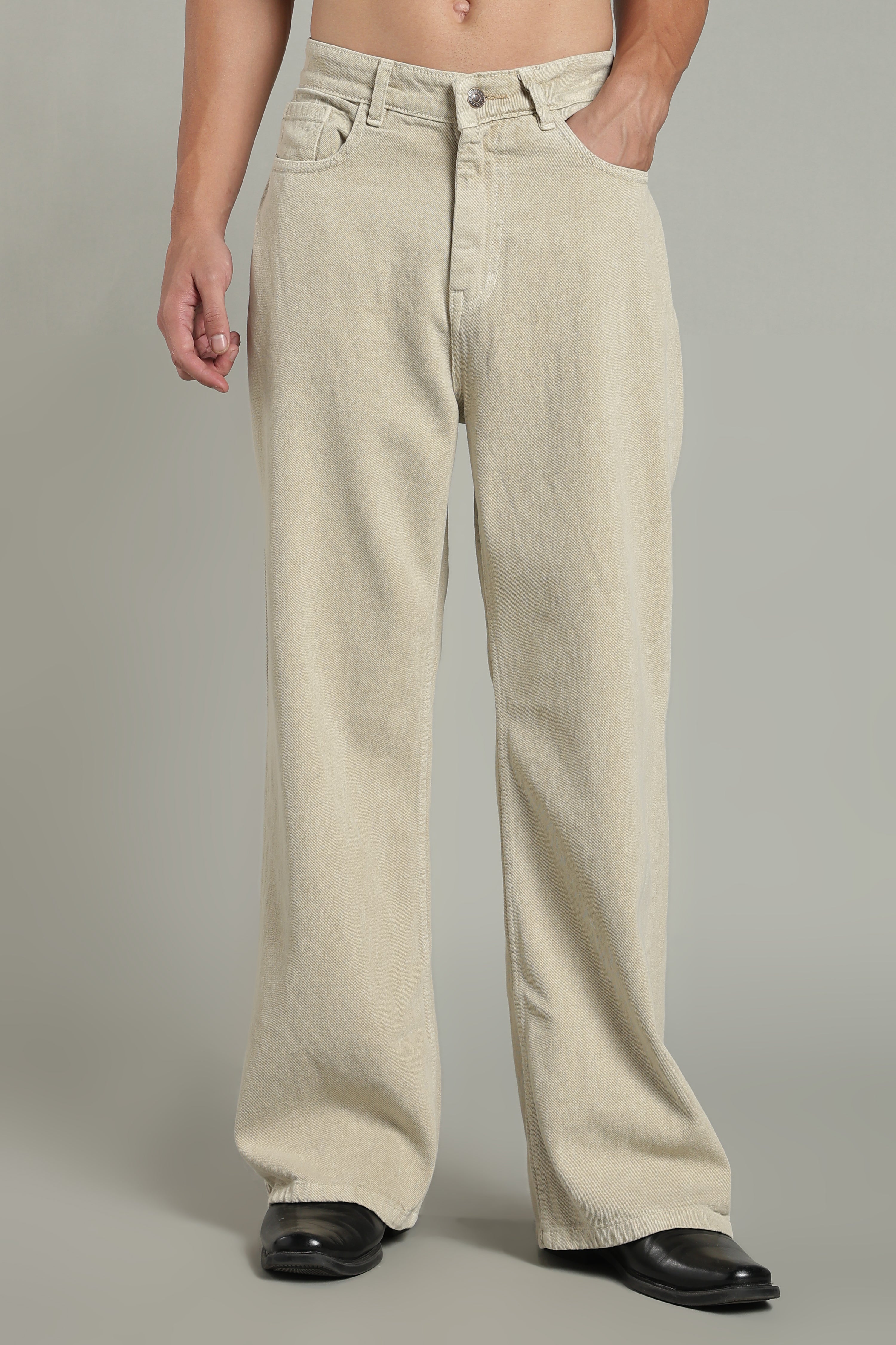 Wide Leg Ecru Jeans- Beige