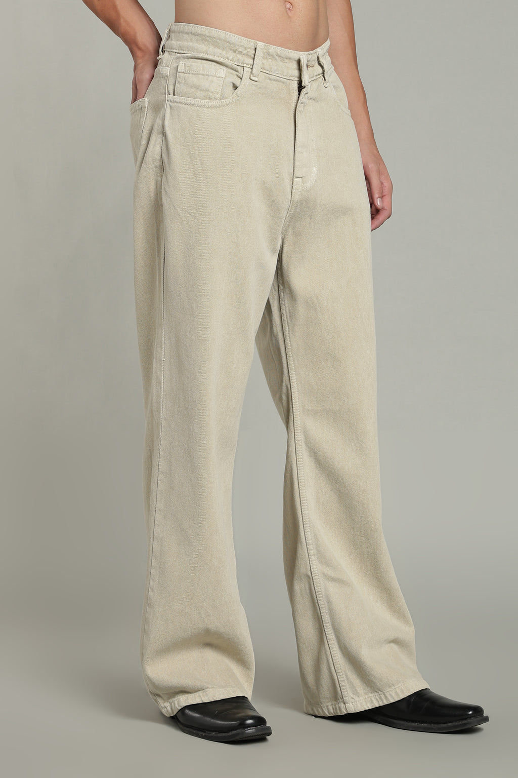 Wide Leg Ecru Jeans- Beige
