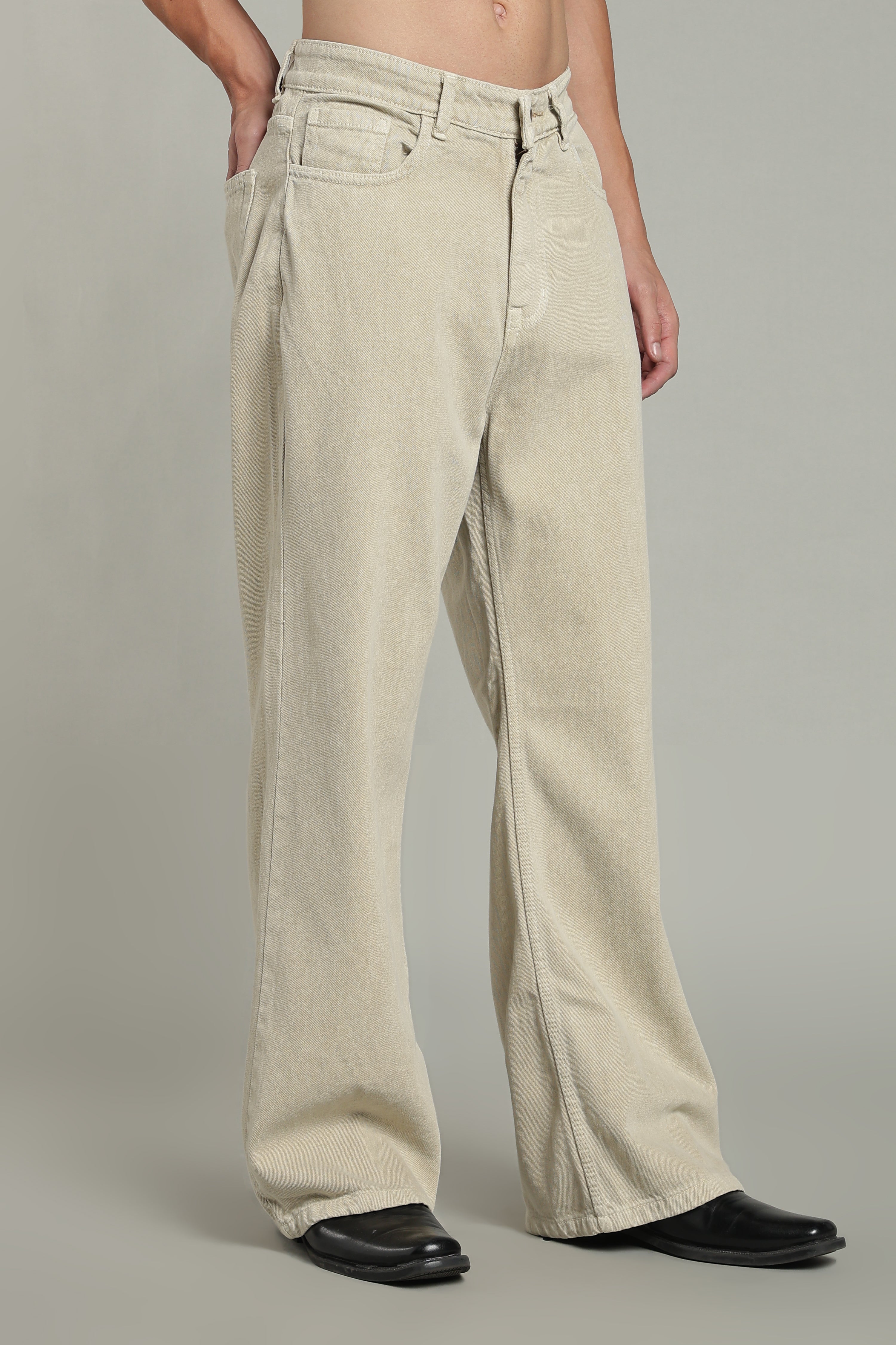 Wide Leg Ecru Jeans- Beige