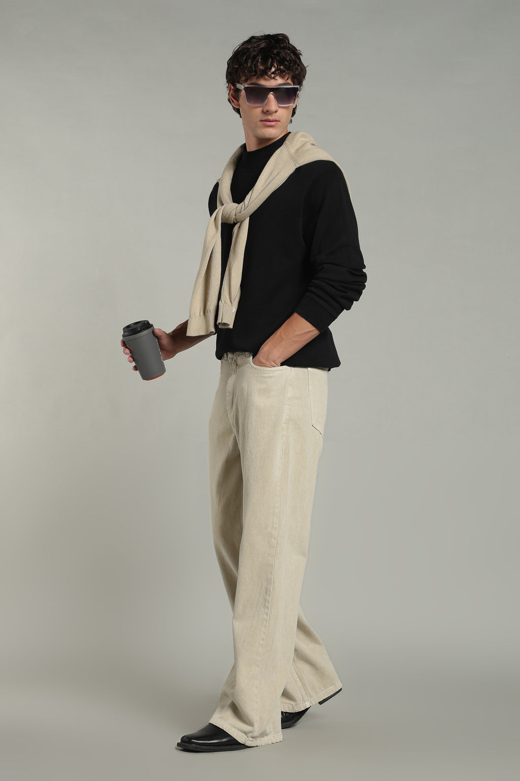 Wide Leg Ecru Jeans- Beige