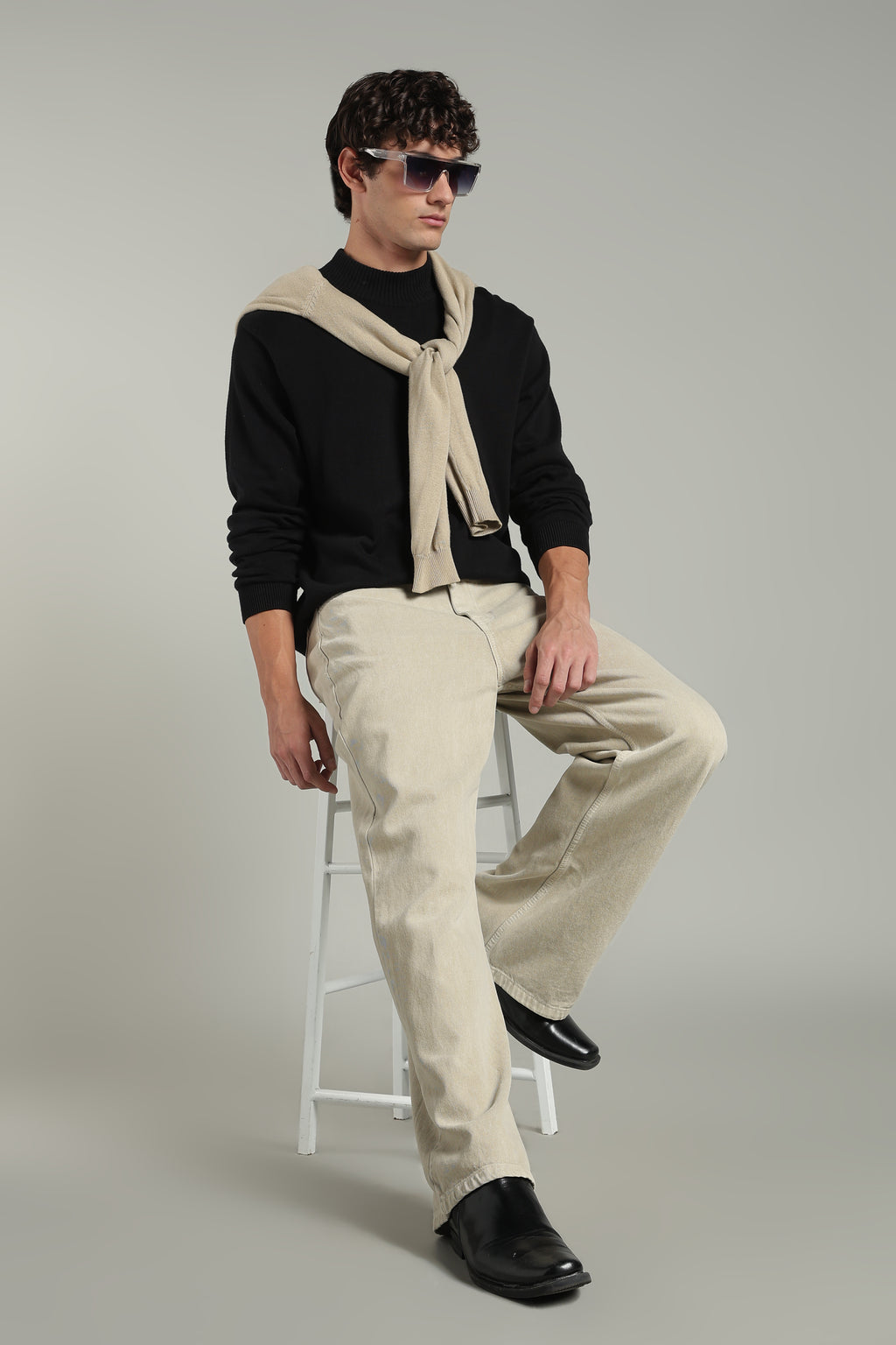 Wide Leg Ecru Jeans- Beige