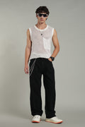 Plain Baggy Ecru Black Jeans