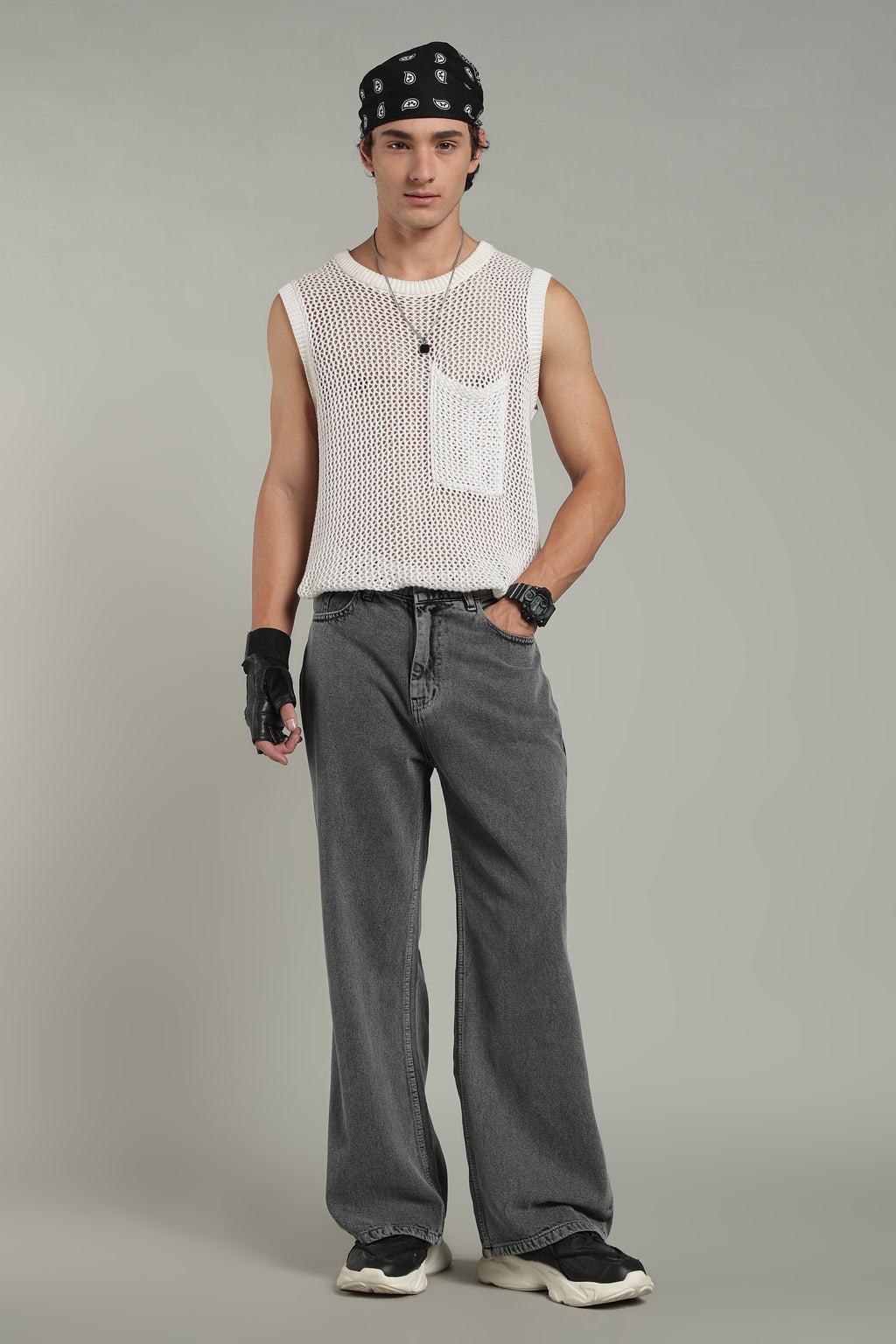 Wide Leg Ecru Jeans- Charcoal