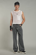 Wide Leg Ecru Jeans- Charcoal