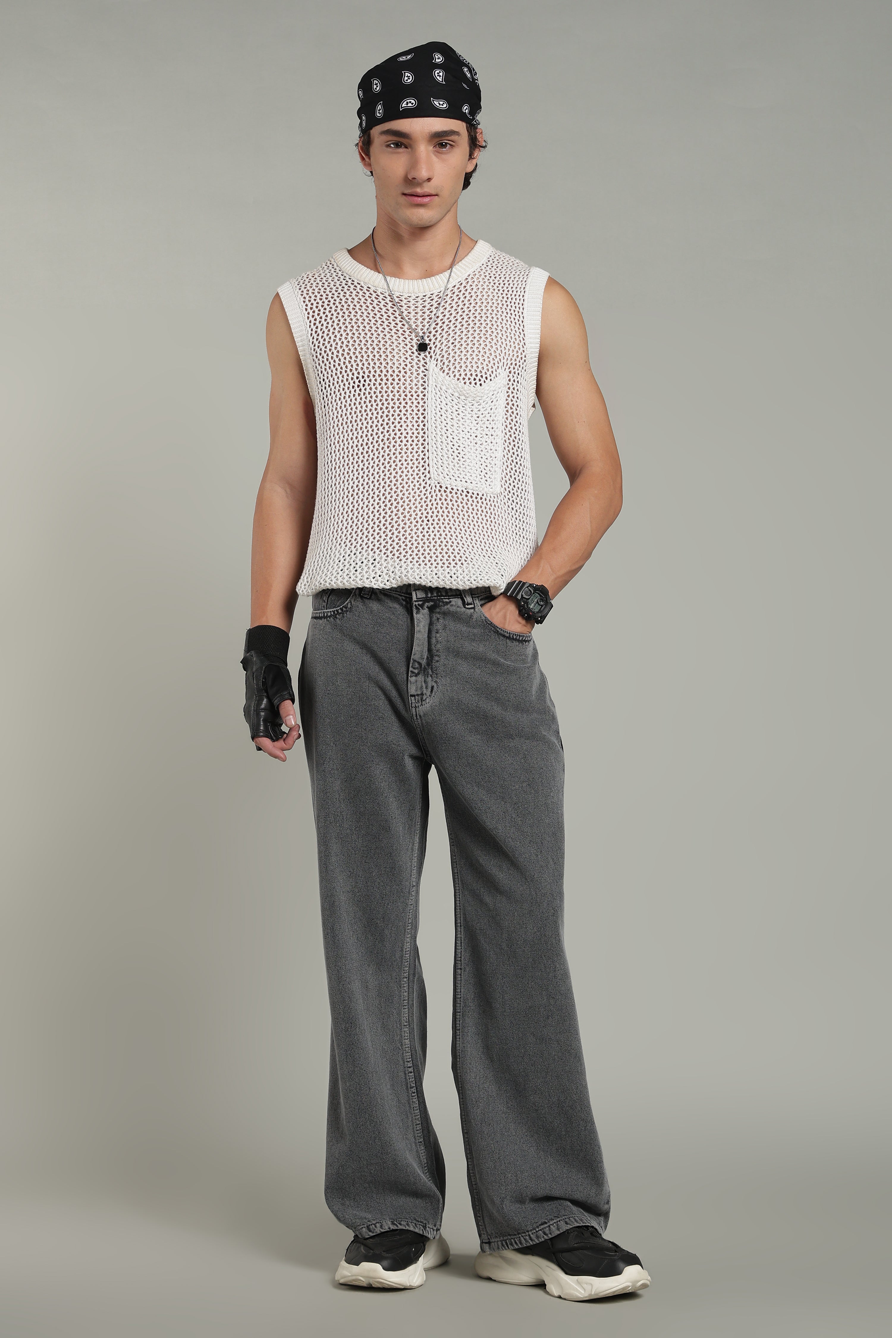 Wide Leg Ecru Jeans- Charcoal