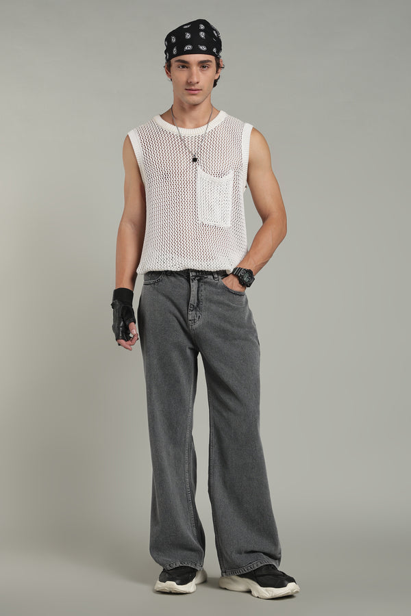 Wide Leg Ecru Jeans- Charcoal