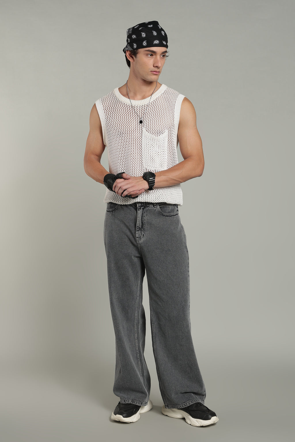 Wide Leg Ecru Jeans- Charcoal
