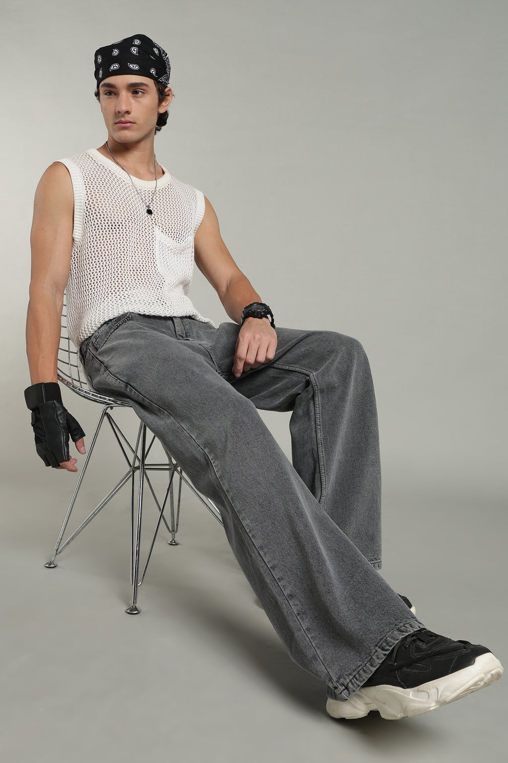 Wide Leg Ecru Jeans- Charcoal