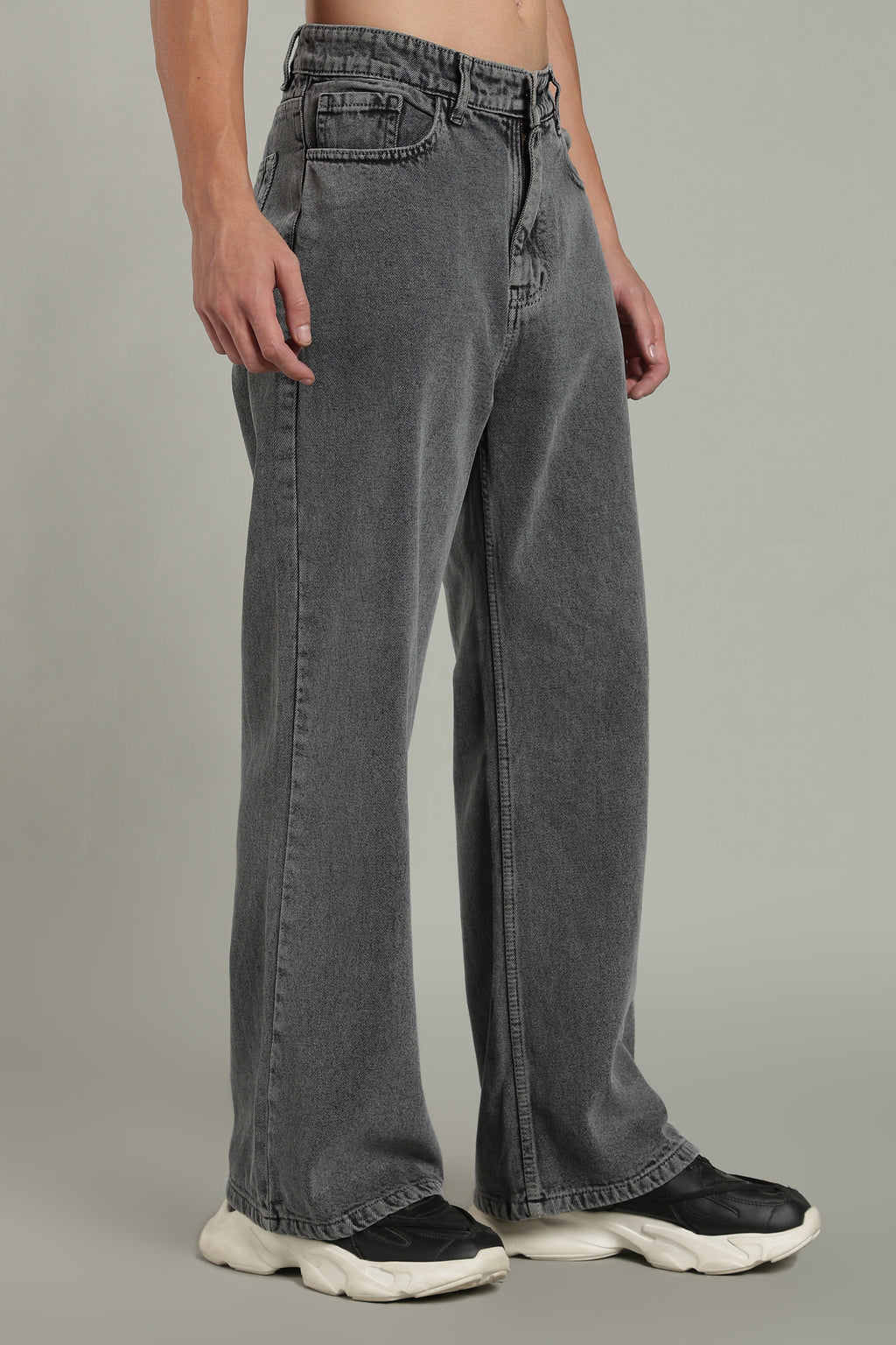 Wide Leg Ecru Jeans- Charcoal