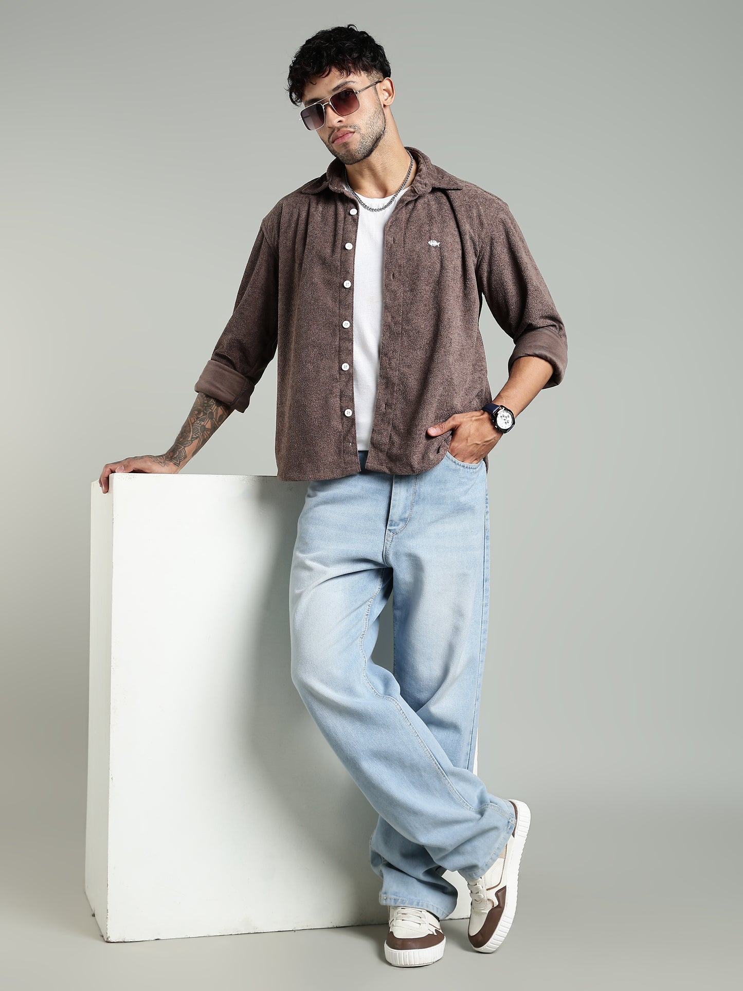 Soft Touch Texture Shirt – Brown- Relaxed fit