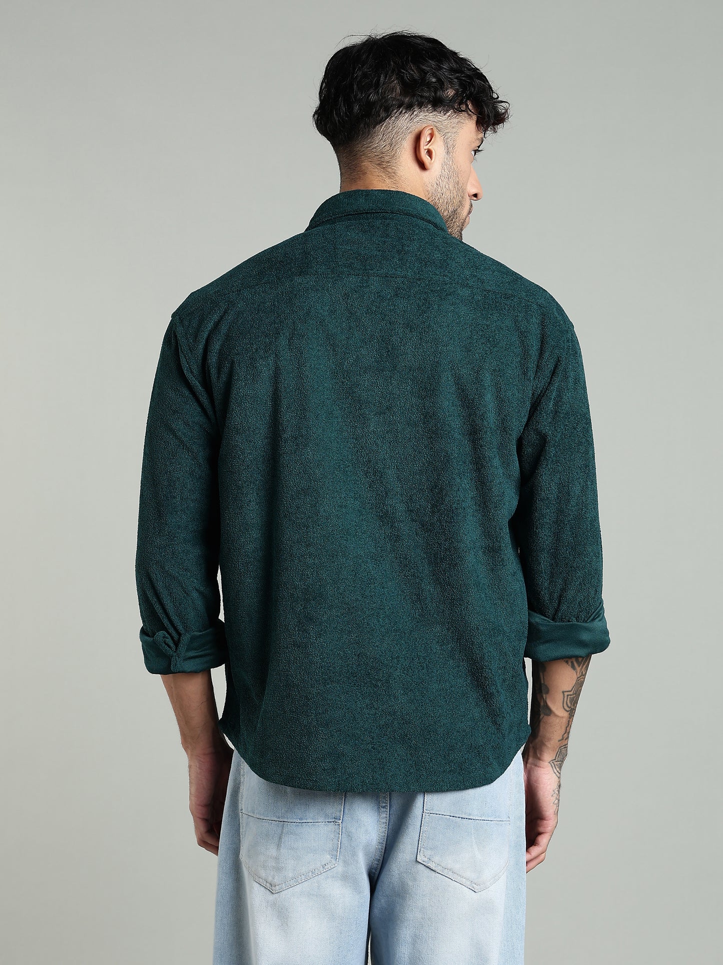 Green Soft Textured Shirt-Relaxed Fit
