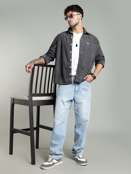 Grey Soft Touch Texture Shirt- Relaxed Fit