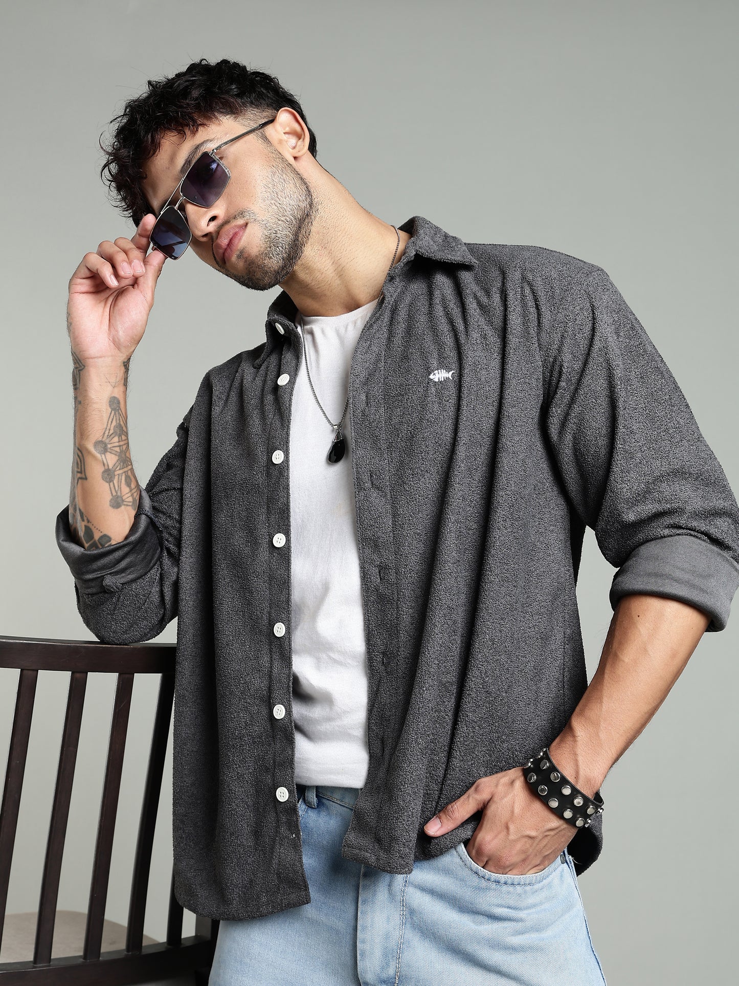 Grey Soft Touch Texture Shirt- Relaxed Fit
