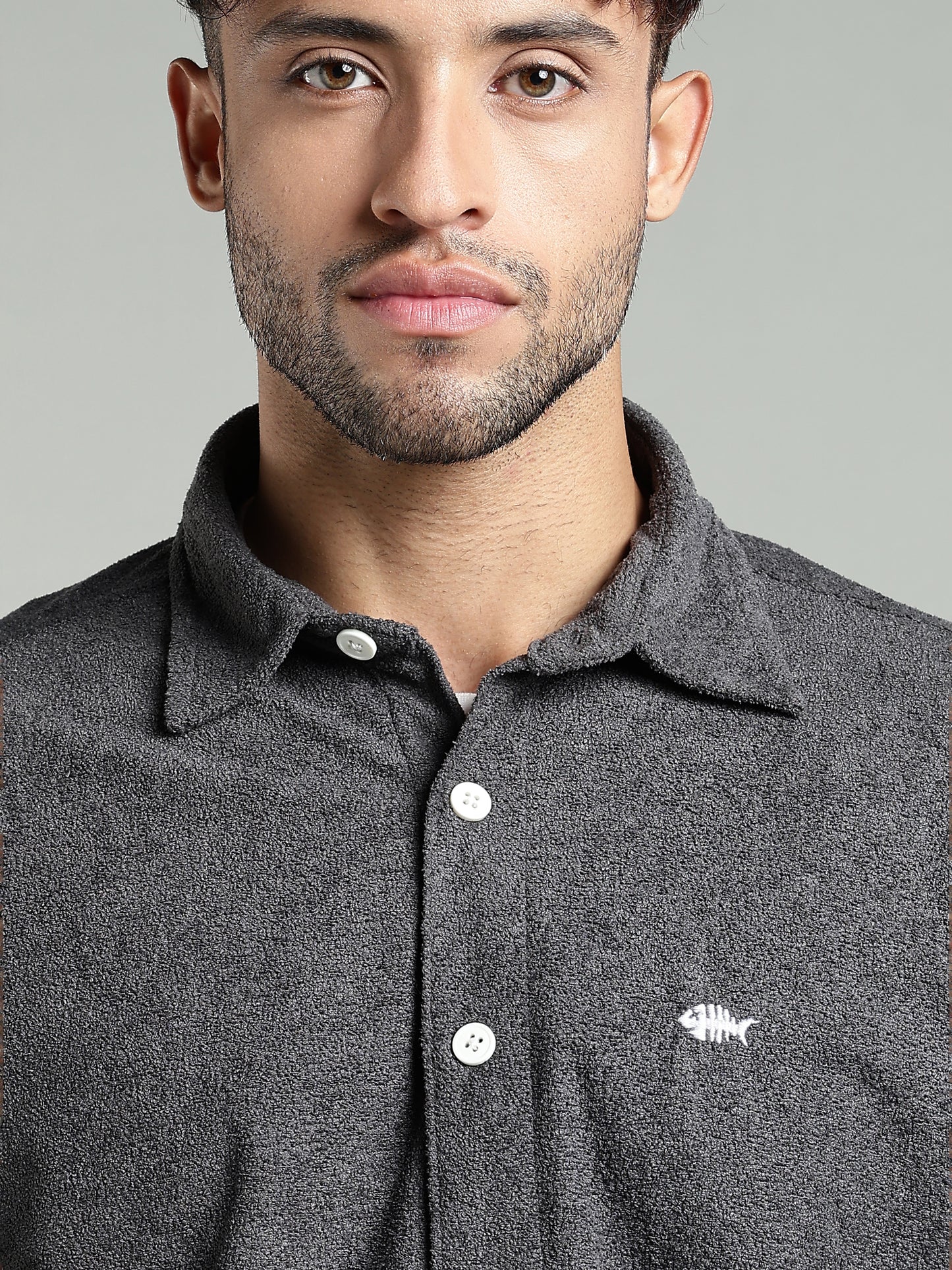 Grey Soft Touch Texture Shirt- Relaxed Fit