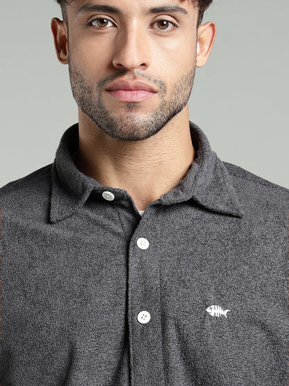 Grey Soft Touch Texture Shirt- Relaxed Fit