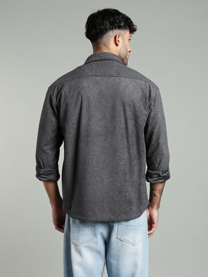 Grey Soft Touch Texture Shirt- Relaxed Fit