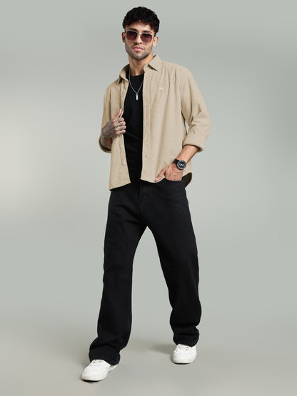 Soft Touch Texture Shirt – Beige- Relaxed Fit