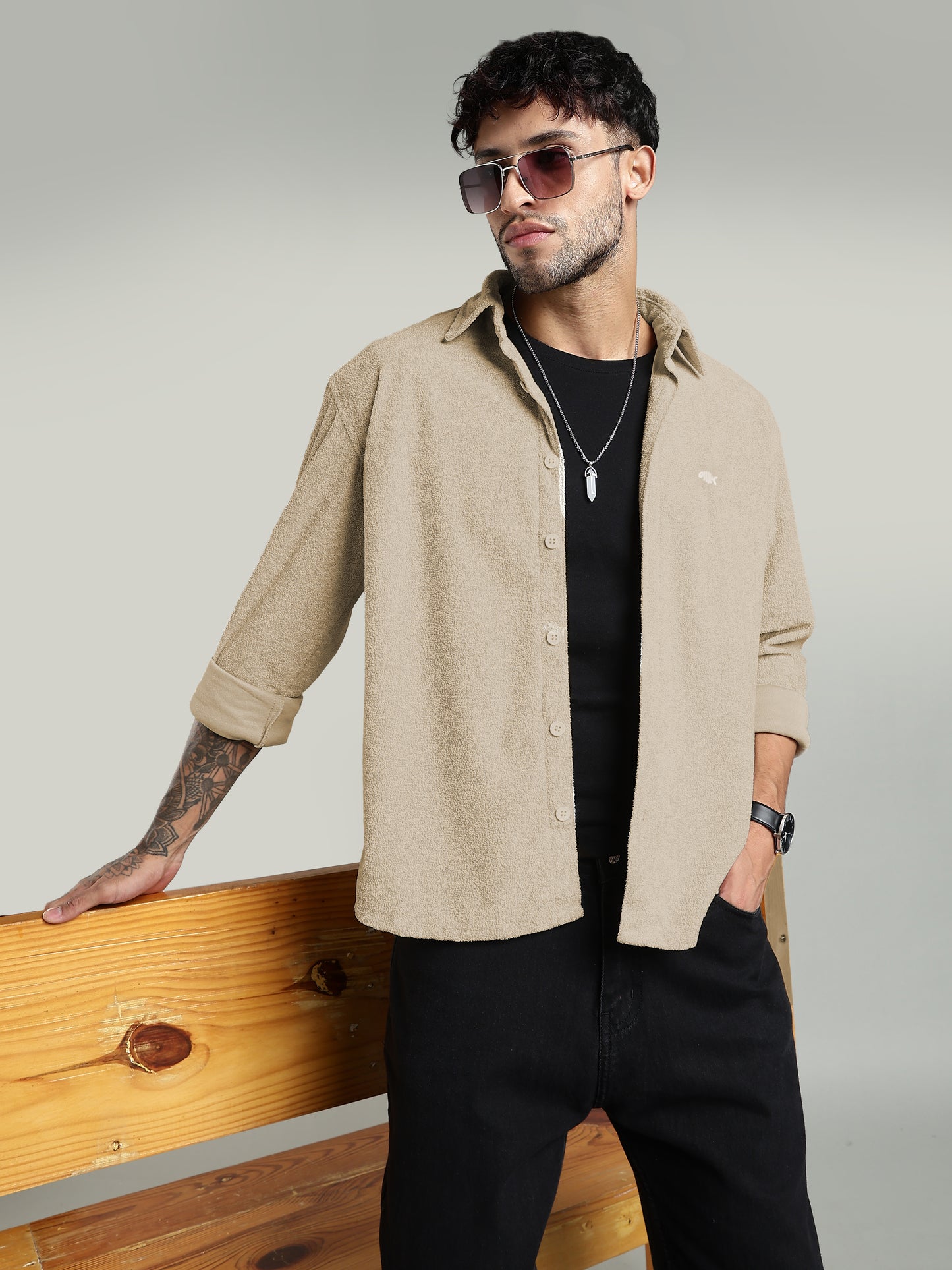 Soft Touch Texture Shirt – Beige- Relaxed Fit