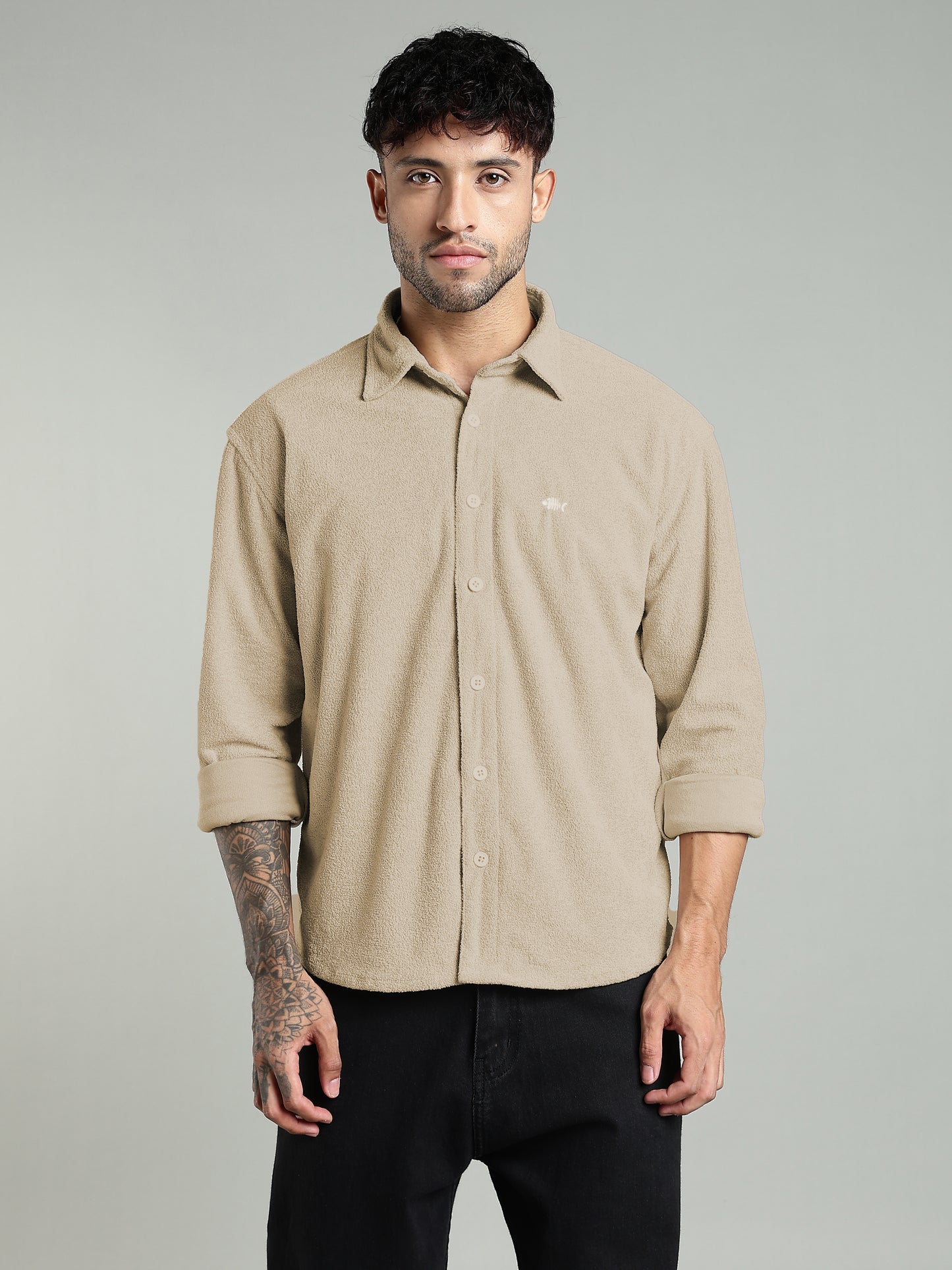 Soft Touch Texture Shirt – Beige- Relaxed Fit