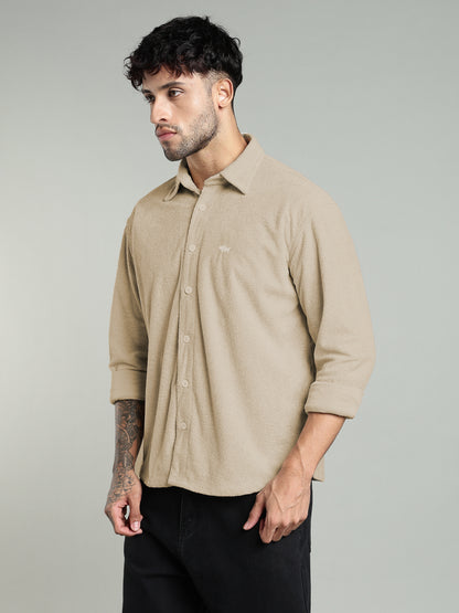 Soft Touch Texture Shirt – Beige- Relaxed Fit